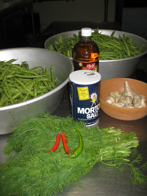 Dilly bean ingredients await canning.