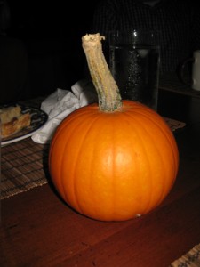 My friend Chas grew this lovely little pumpkin.