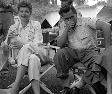 Lucille Ball and Desi Arnaz on the set of "I Love Lucy" in 1953 (UCLA Library)